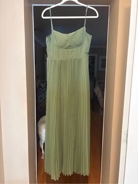 Olive Green Pleated Maxi Dress with Bustier Top - NEVER WORN